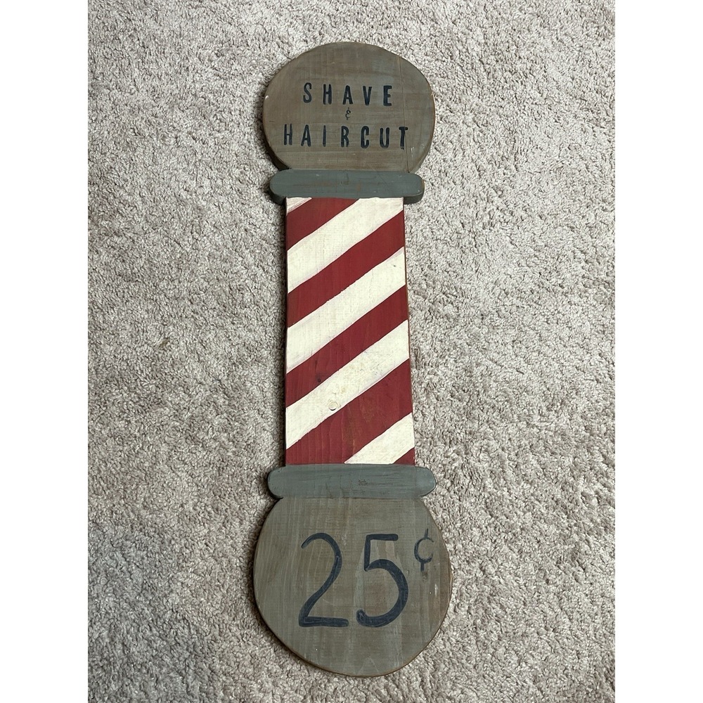 Vintage Handmade Wooden Barber Sign Shave & Haircut 25 Cents